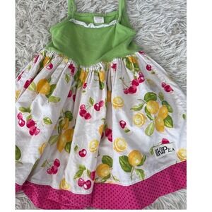 KPEA Kids Dress 3t Lemon Cherry Print Ruffle Hem Sundress Summer Sewn in America